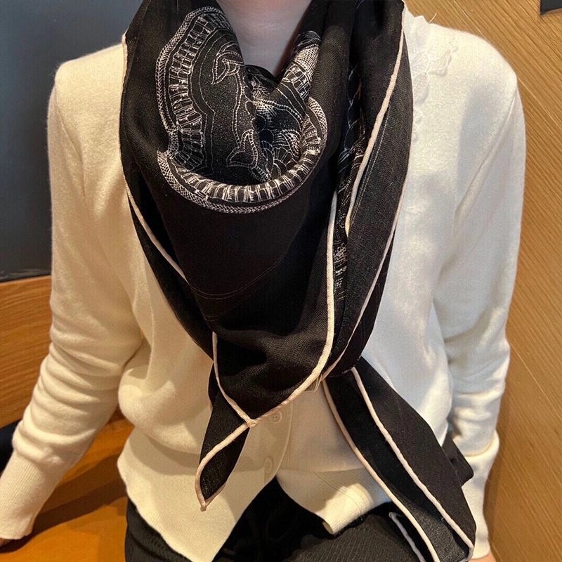 Hermes Embroidered Grand Apparat Shawl 140 In Black - Image 3