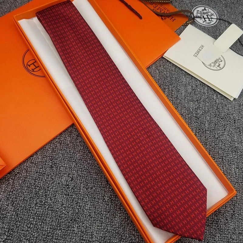 Hermes Faconnee H Bicolore Tie In Red - Image 3