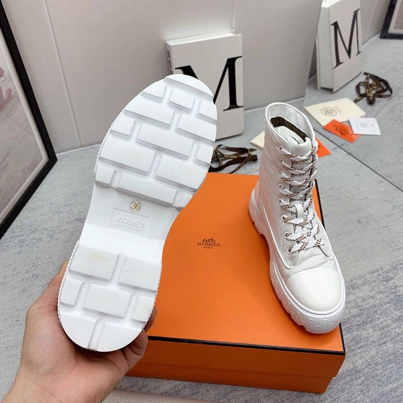 Hermes Fresh Ankle Boots Women Calfskin and Parachute with Logo Emblem In White - Image 5