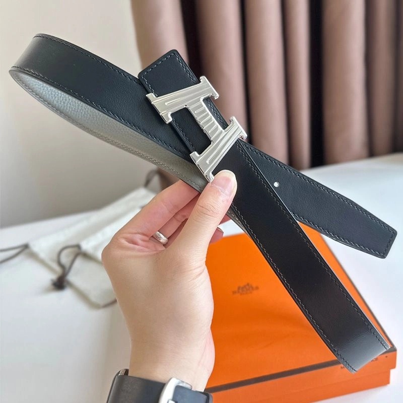 Hermes H Take Off 32 Reversible Belt Togo Leather In Black Grey - Image 3