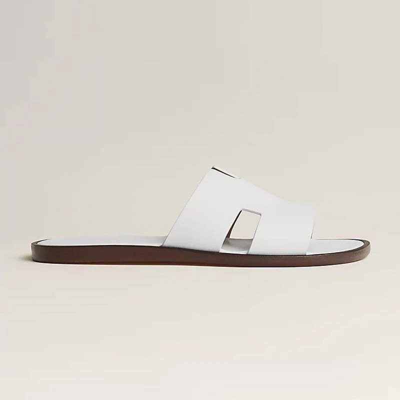 Hermes Izmir Slides Men Calfskin In White - Image 3