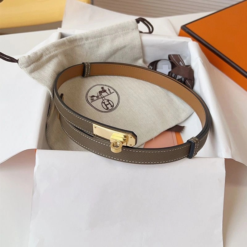 Hermes Kelly 18 Belt Espom Calfskin In Grey Gold - Image 3