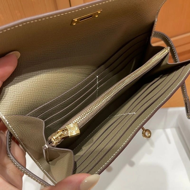 Hermes Kelly Wallet Epsom Leather Gold Hardware In Khaki - Image 3