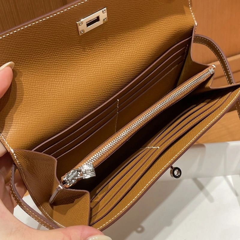 Hermes Kelly Wallet Epsom Leather Palladium Hardware In Brown - Image 3