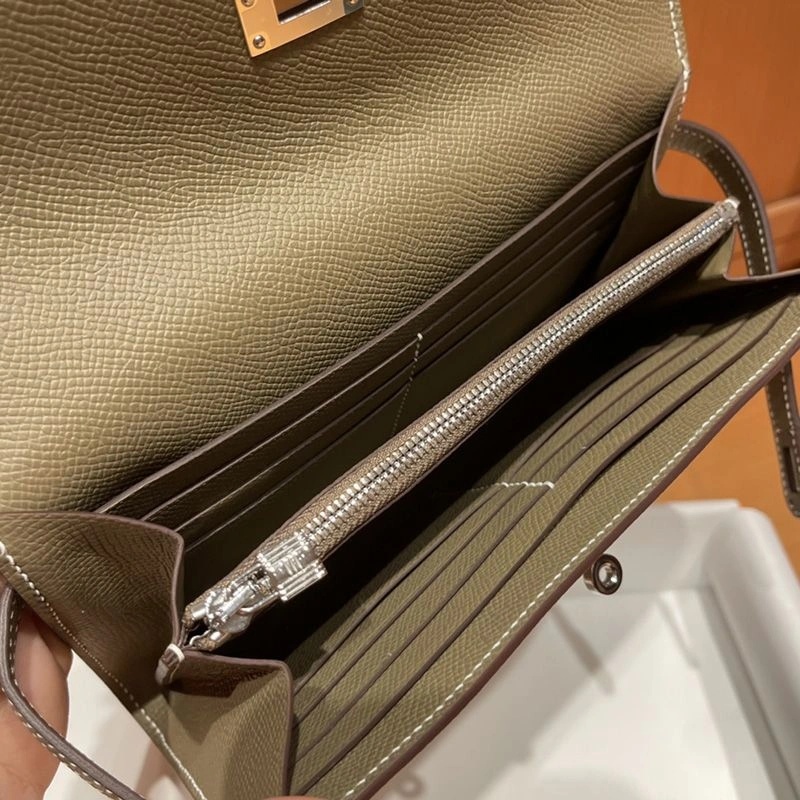 Hermes Kelly Wallet Epsom Leather Palladium Hardware In Khaki - Image 3