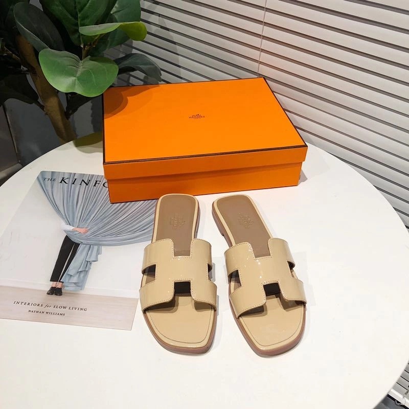 Hermes Oran Slides Women Nappa Leather In Apricot - Image 3