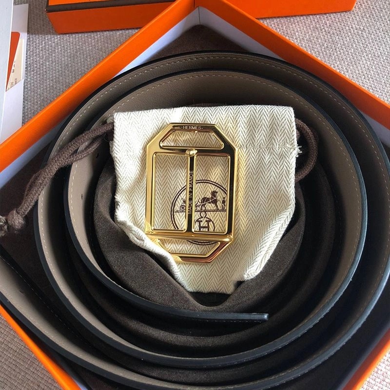 Hermes Pad Buckle 38MM Reversible Belt Togo Leather In Black Gold - Image 3