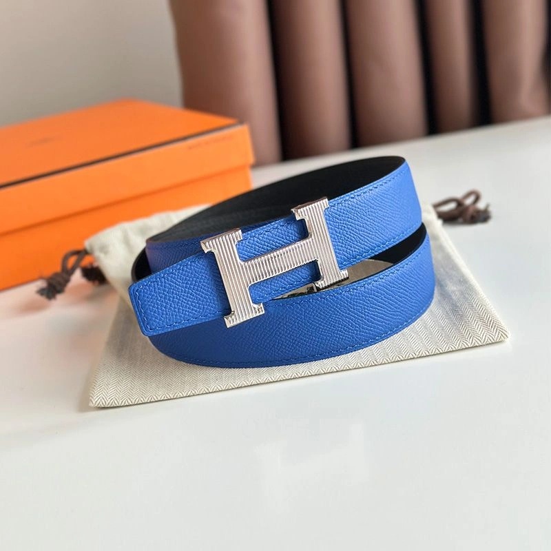 Hermes Punache Buckle 32 Reversible Belt Leather In Blue Black - Image 3