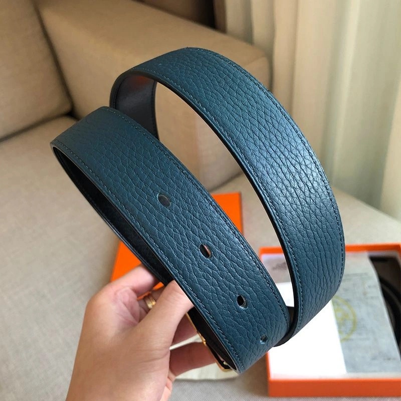 Hermes Society Buckle 32MM Reversible Belt Togo Leather In Teal - Image 3