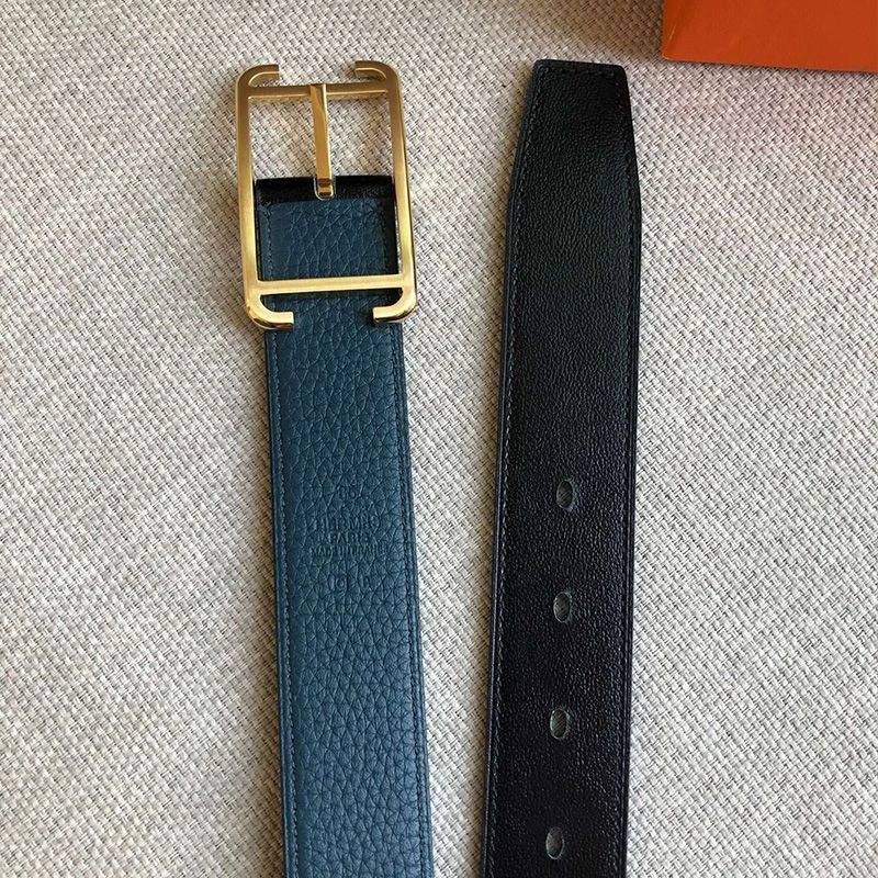 Hermes Society Buckle 32MM Reversible Belt Togo Leather In Teal - Image 4