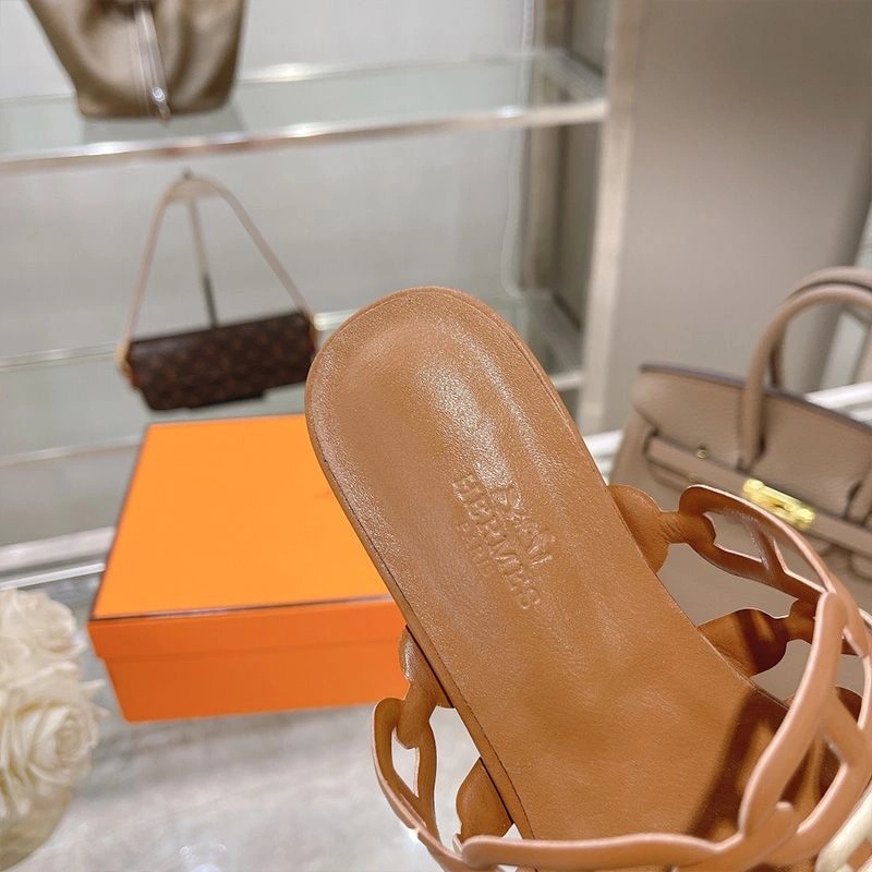 Hermes Thalassa Slides Women Nappa Leather In Brown Gold - Image 5