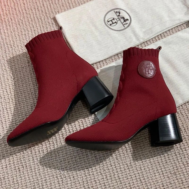 Hermes Volver 60 Ankle Boots Women Knit In Red - Image 3