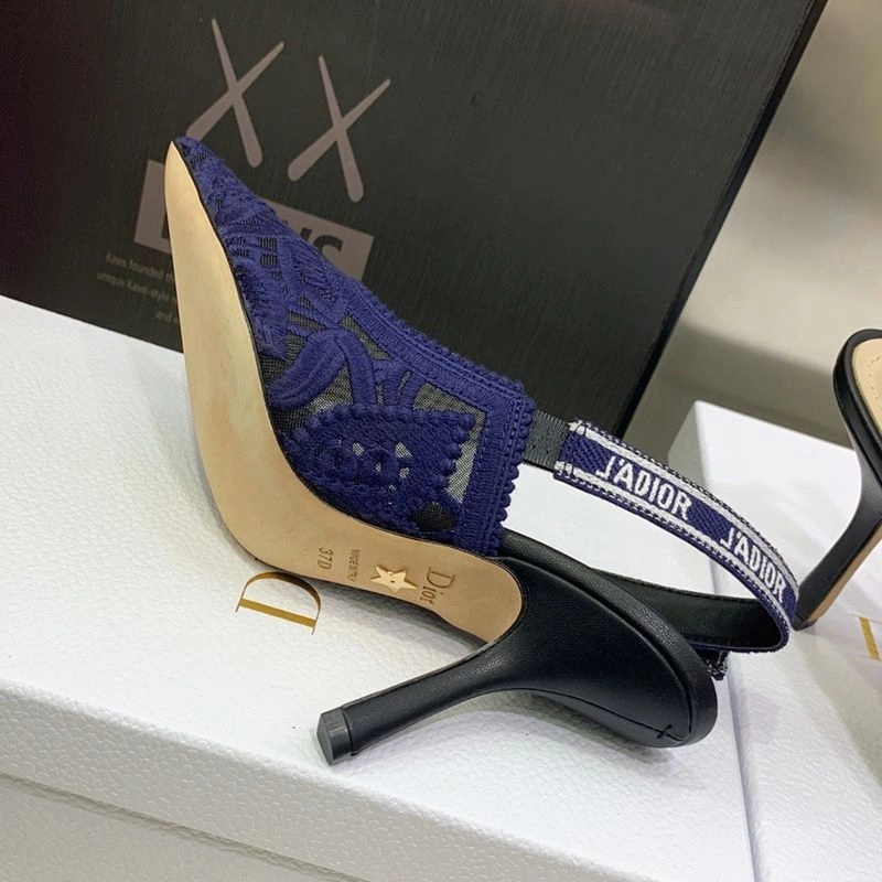 J'Adior Slingback Pumps Women D-Lace Macrame Motif Mesh Blue - Image 3