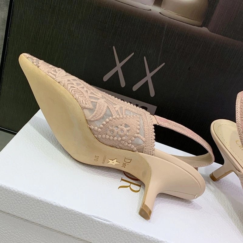 J'Adior Slingback Pumps Women D-Lace Macrame Motif Mesh Cherry - Image 5