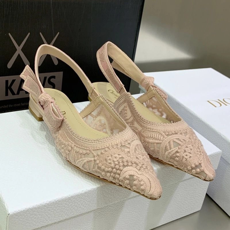 J'Adior Slingback Pumps Women D-Lace Macrame Motif Mesh Cherry - Image 6