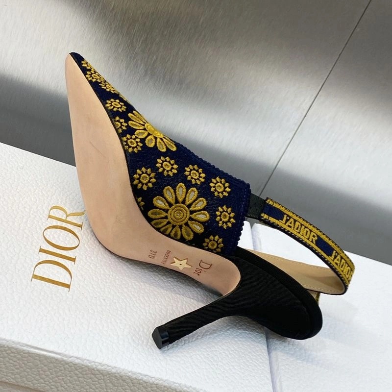 J'Adior Slingback Pumps Women Saint-Gall Floral Motif Mesh Blue Gold - Image 3