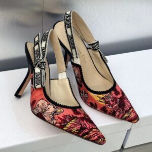 J'Adior Slingback Pumps Women Toile de Jouy Voyage Motif Canvas Pink