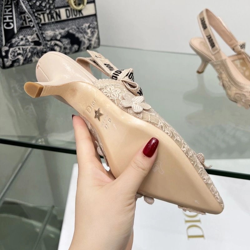 J'Adior Slingback Pumps Women 3D D-lace Motif Transparent Mesh Khaki - Image 5