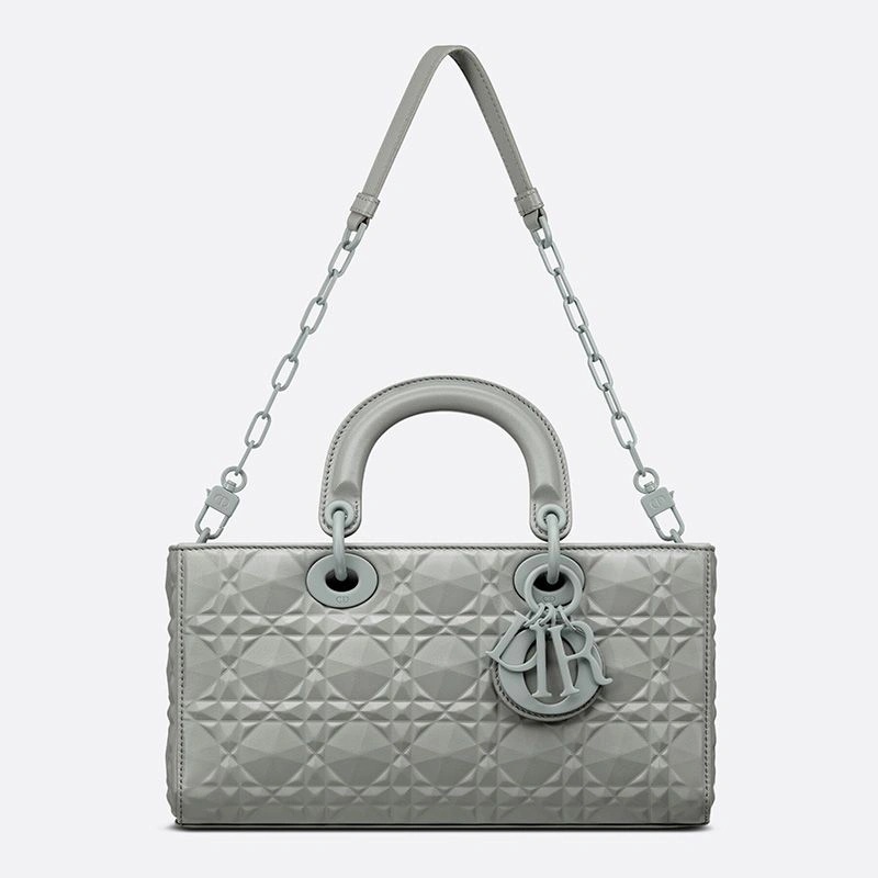 Medium Lady D-Joy Bag Ultramatte Cannage Calfskin with Diamond Motif Grey - Image 4