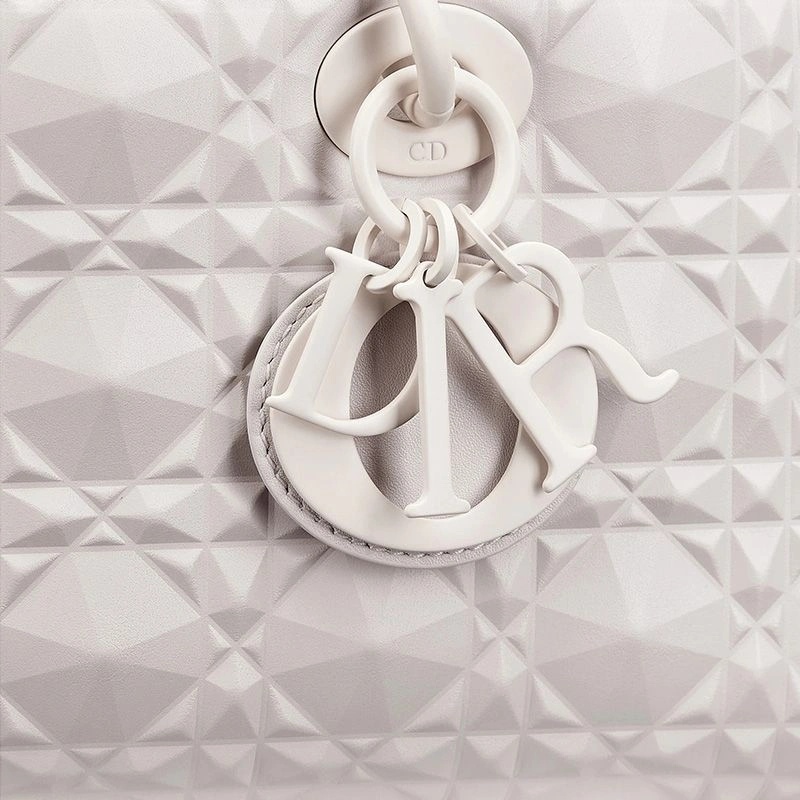 Medium Lady D-Joy Bag Ultramatte Cannage Calfskin with Diamond Motif White - Image 5