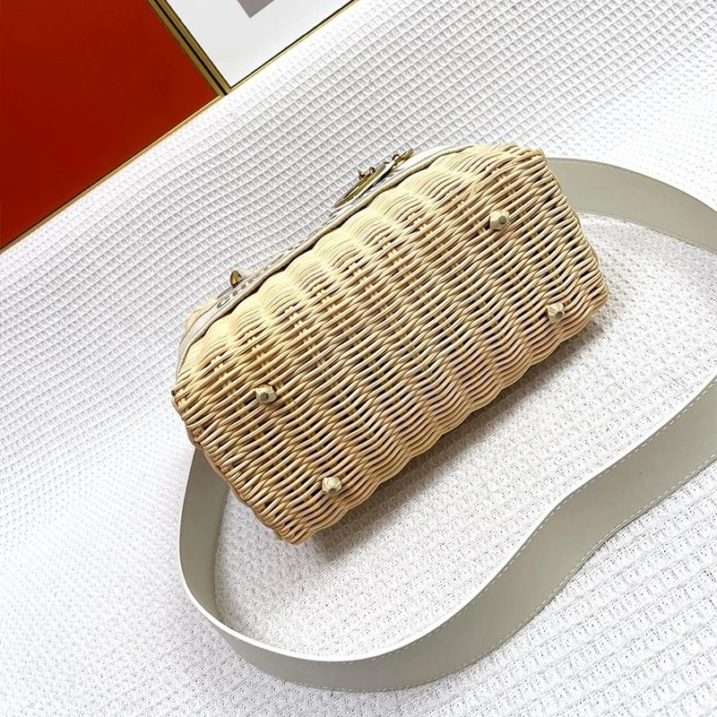 Medium Lady Dior Bag Wicker and Oblique Motif Canvas Grey - Image 4