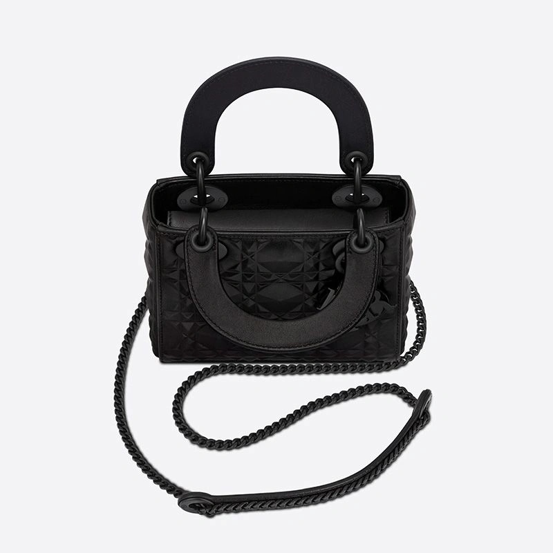 Mini Lady Dior Bag Ultramatte Cannage Calfskin with Diamond Motif Black - Image 3