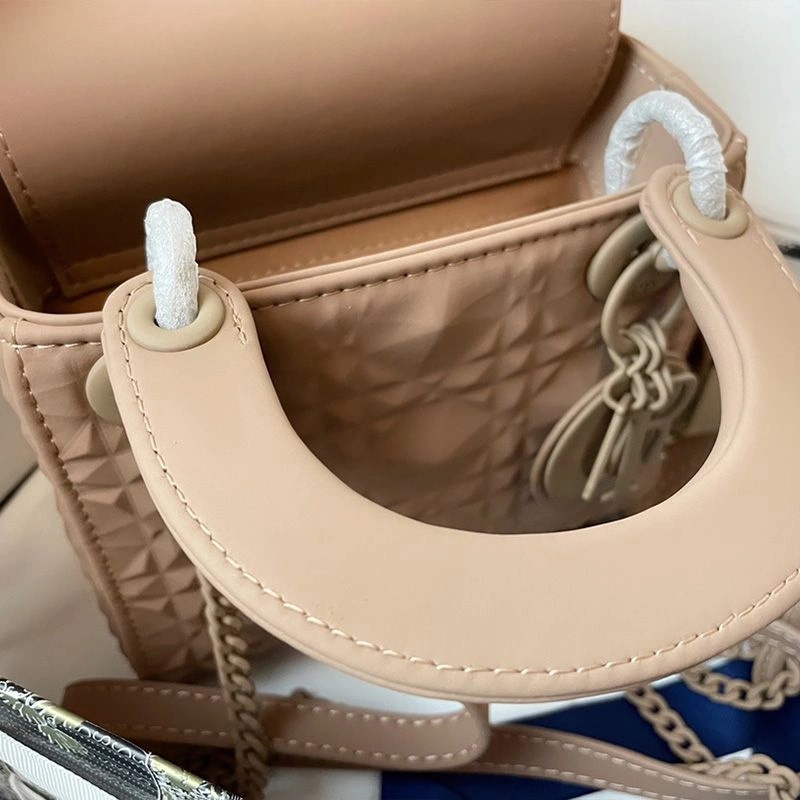 Mini Lady Dior Bag Ultramatte Frosted Cannage Calfskin Apricot - Image 4