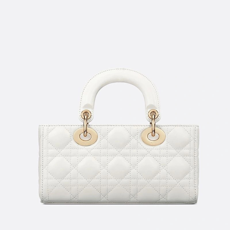 Small Lady D-Joy Bag Cannage Lambskin White - Image 3