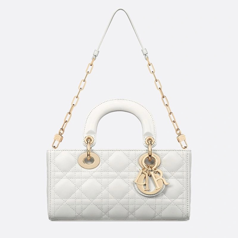 Small Lady D-Joy Bag Cannage Lambskin White - Image 5