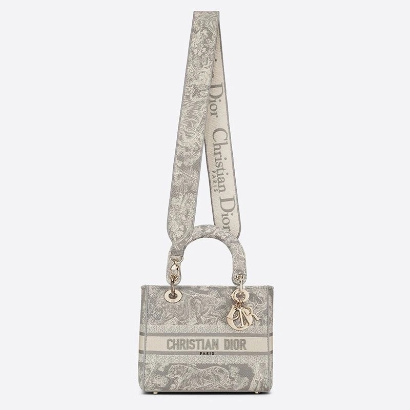 Medium Lady D-lite Bag Toile de Jouy Motif Canvas Grey - Image 5