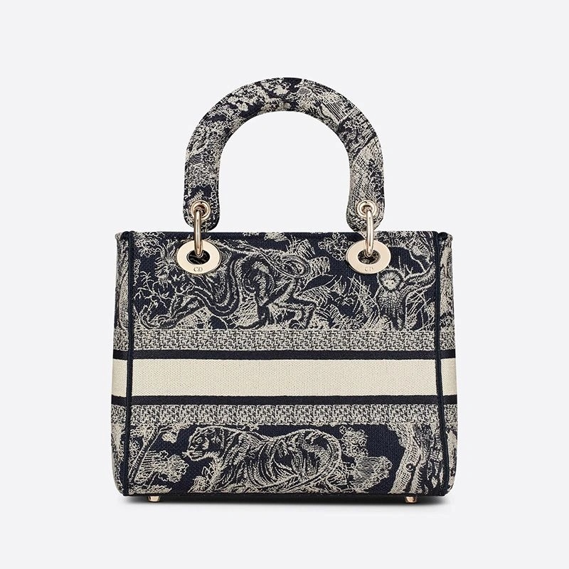 Medium Lady D-lite Bag Toile de Jouy Motif Canvas Navy Blue - Image 3